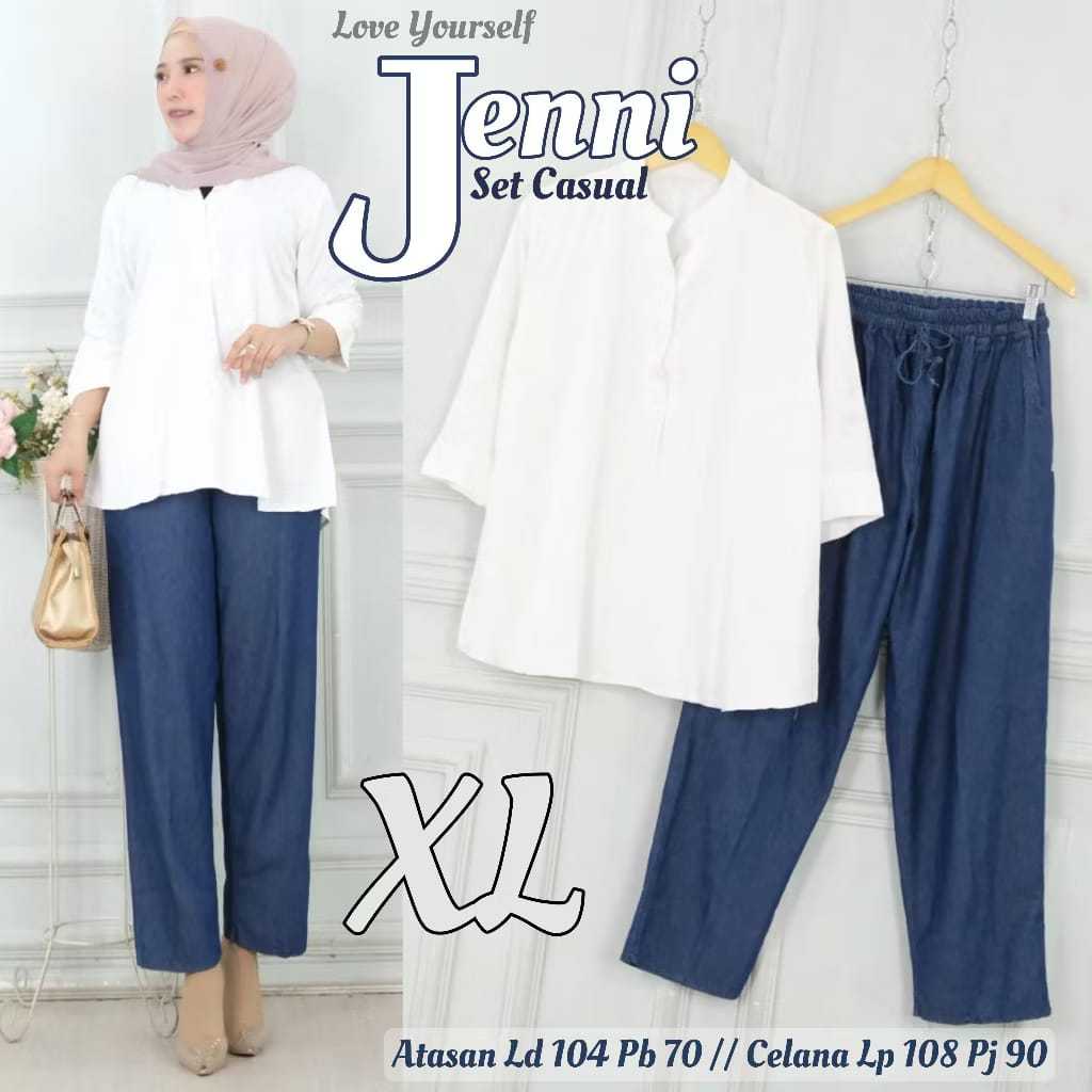 Setelan Jeans Wanita Kekinian untuk BB 45-65KG - One Set Jeans Terbaru - One Set Kantoran - Setelan 