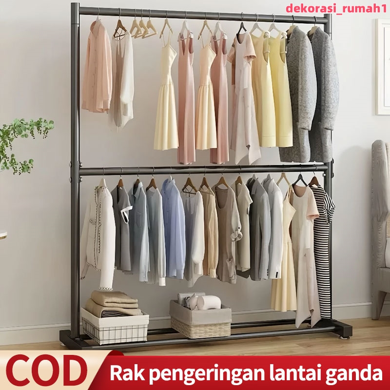 [COD]Rak Gantungan Baju 2 Susun Rak Gantungan Baju Besi Gantungan Baju Berdiri Gantungan Baju Toko
