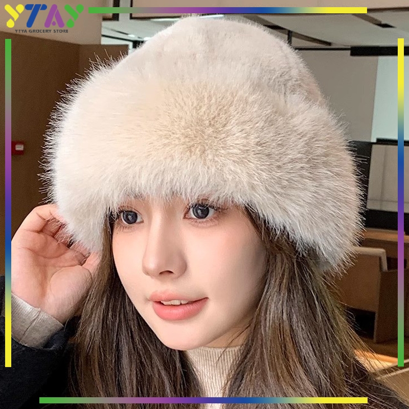 Topi Kupluk Wanita Korean Style Faux Fur Topi Mongolia Hangat Tebal untuk Musim Dingin & Gugur