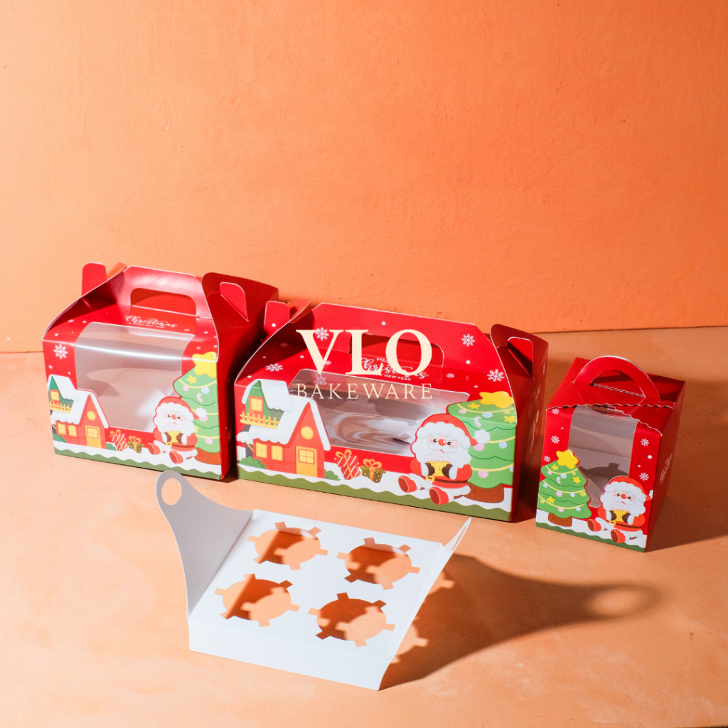 

[1 SET ISI 10 PCS] Kotak kue box hampers tema natal ada sekat cupcake | box natal cupcake