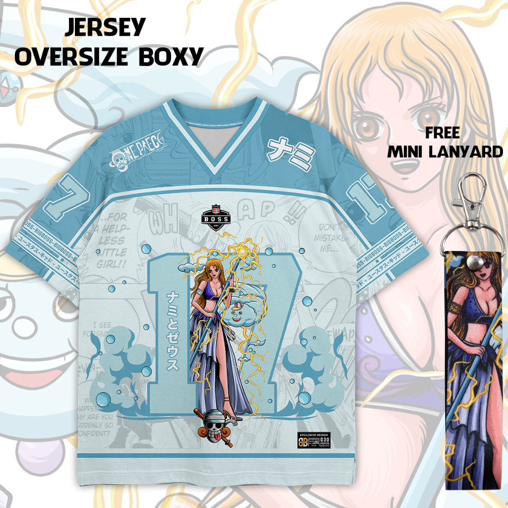 (Gratis Lanyard, Stiker) BIGBOSS Baju Jersey Anime One Piece Unisex Cewek Oversize Boxy 030 Nami