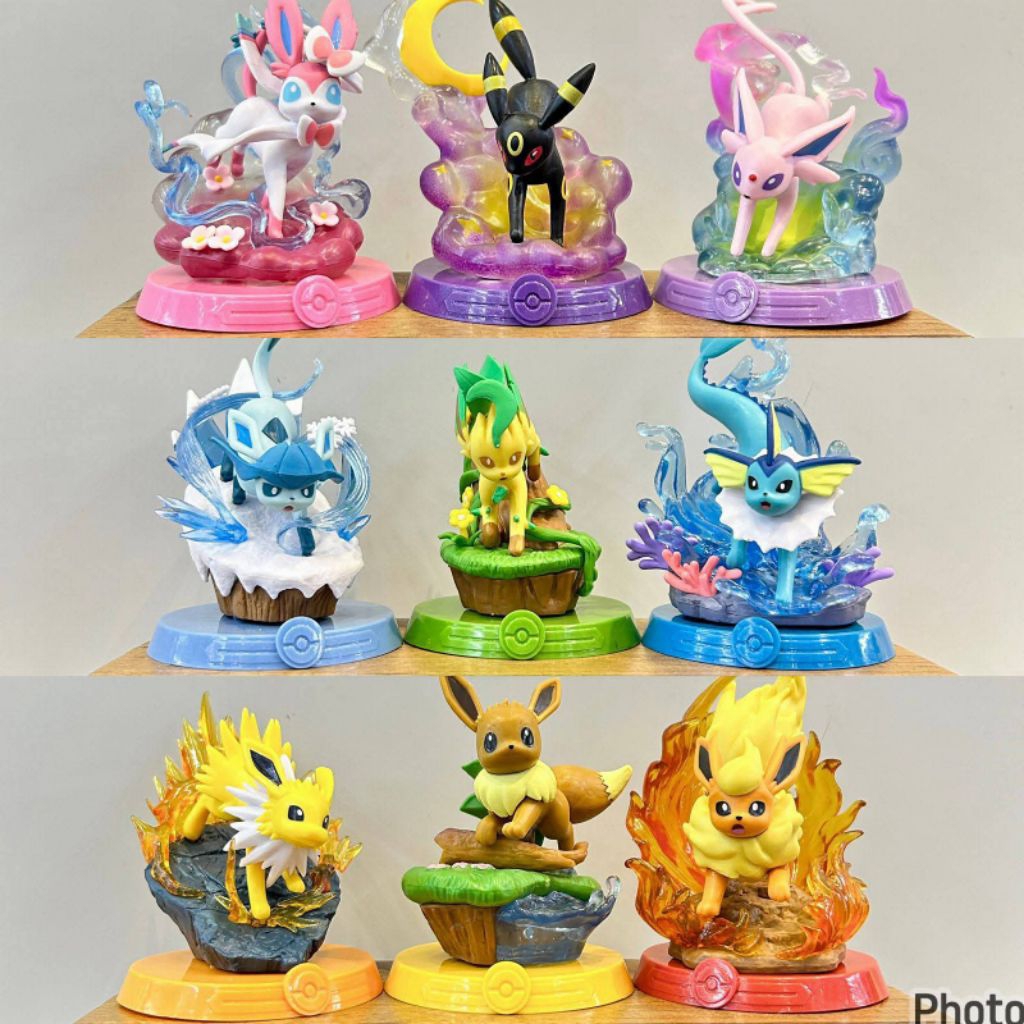 Mainan pokemon with diorama Pikachu sylveon togepi piplup jolteon eevee leapeon sylveon vaporeon esp