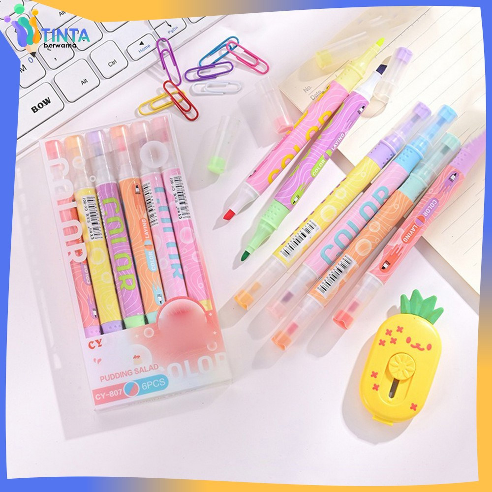 

Penanda Teks Highlighter Pastel 2 Sisi Alat Tulis Sekolah / Spidol Set Isi 6pcs 12 Warna Serbaguna/ Pen Marker dengan Ujung 2 Tip Tinta Berwarna A114