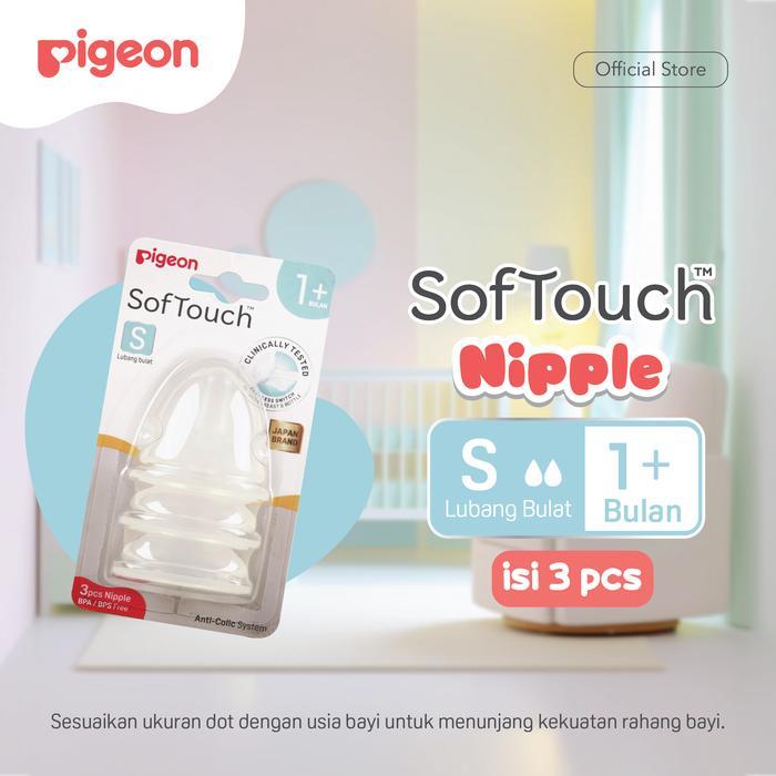 PIGEON SofTouch Nipple Wide Neck - 3pcs Blister | Pilih Size | Dot Seperti Payudara Ibu | Elastis & 