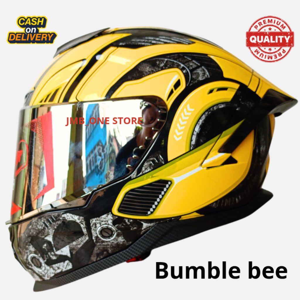 Helm Full Face Paket Ganteng Motif Carbon Kaca Helm Kekinian Terbaru SNI