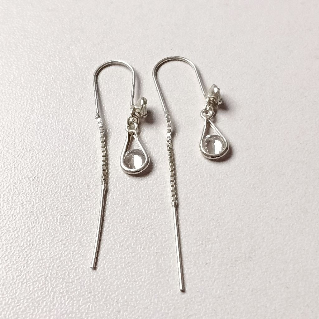 Anting Perak Rumbai/Anting Perak Wanita Dewasa/Anting Perak Terbaru/Perak Asli 925/Lapis Emas Putih