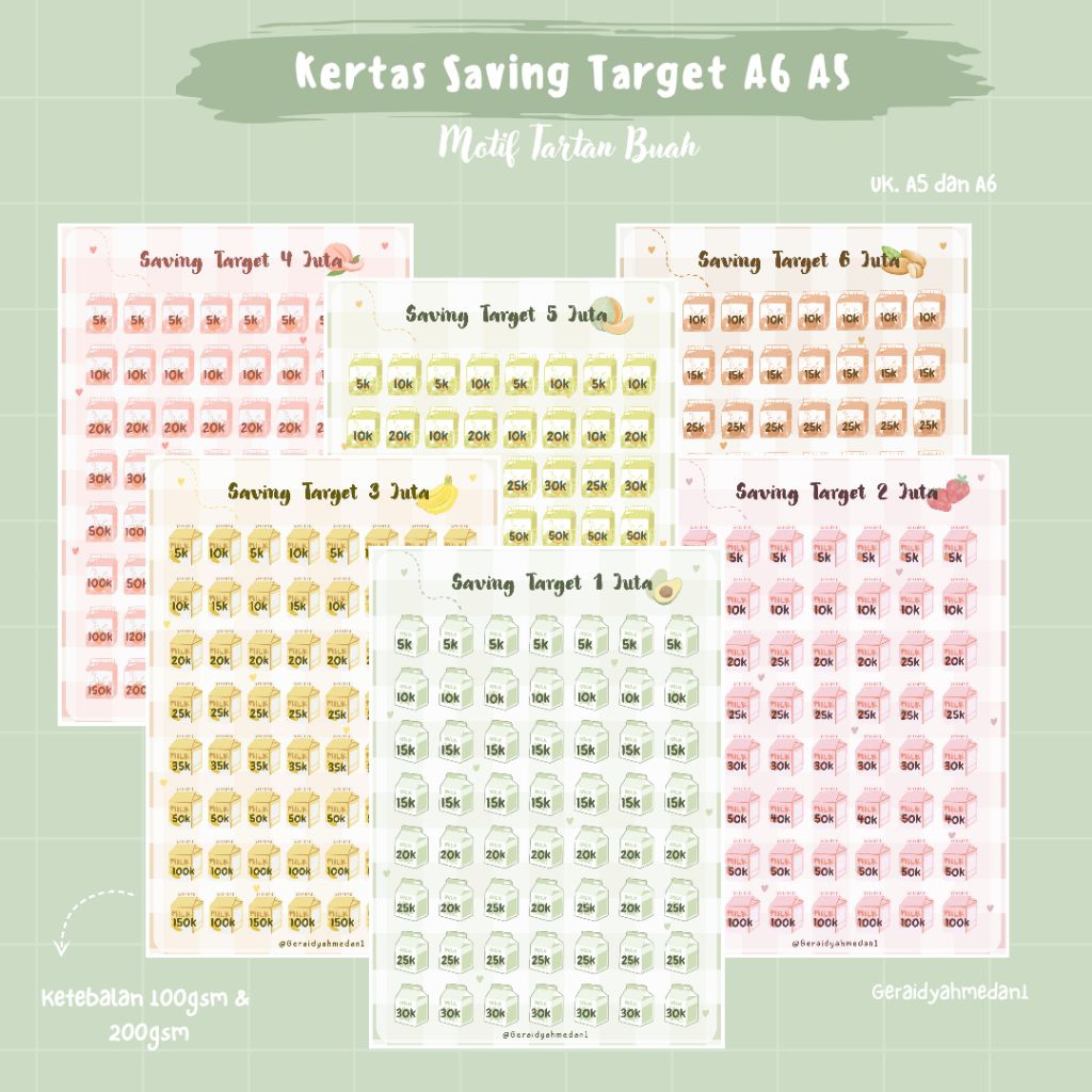 

Kertas Binder Saving Target A6 A5 Motif Buah Tartan