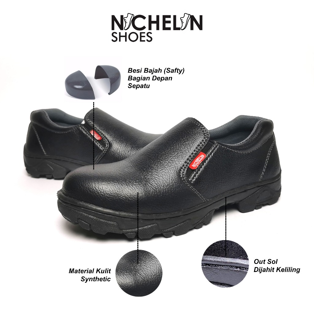 SAFETY NICHELIN KODE SEPATU SAFETY NICHELIN KODE EL SLIP ON PENDEK UJUNG BESI SOL JAHIT KELILING KER