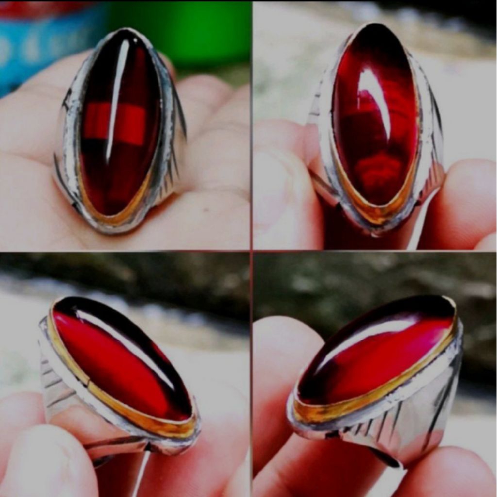cincin batu akik merah siam pandan ring monel