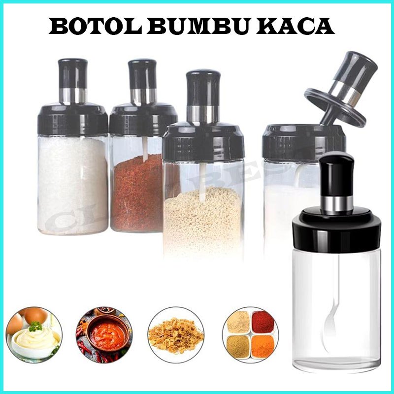 COD Botol Tempat Bumbu Dapur Kaca Free Sendok Tempat Bumbu Dapur Set Aesthetic Serbaguna