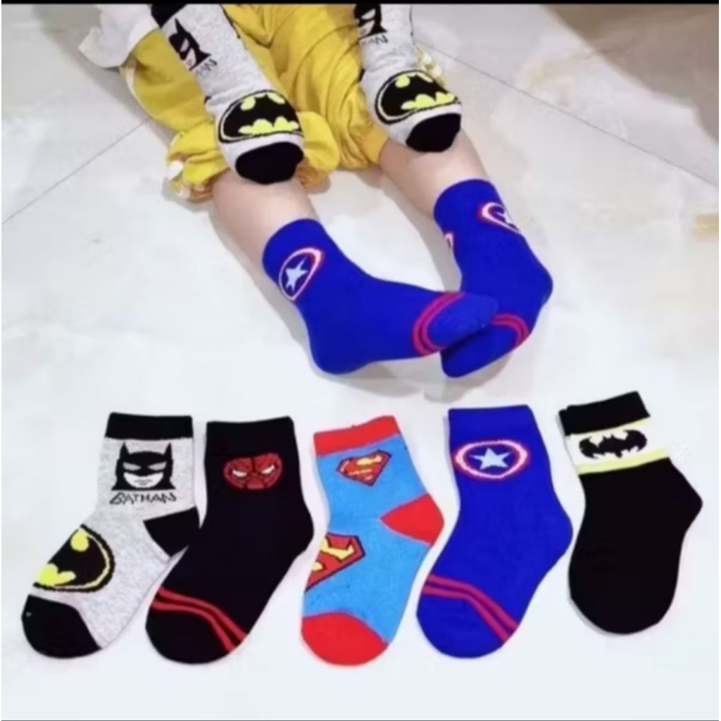 (12 Pasang) Kaos Kaki Anak Motif Karakter Super Hero Lucu Kaos Kaki Motif TK / SD  Anak Cowok
