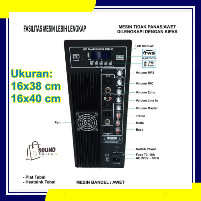 POWER KIT MESIN KIT SPEAKER AKTIF USB BLUETOOTH 1000 WATT TWS ECHO BASS 15inch 12inch