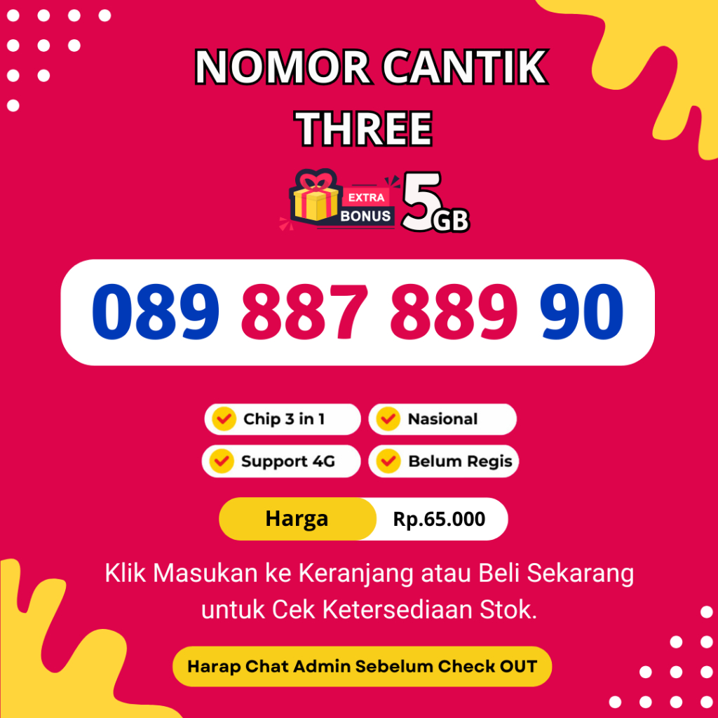 Nomor Cantik Tri Murah Rapi Support 4G LTE - Kartu Perdana Tri Murah Bonus Kuota 5GB