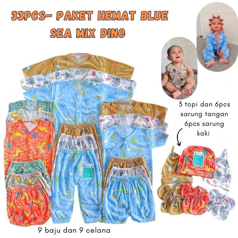 NAKITA 24pcs Paket Premium Printing Perlengkapan Baju Celana Bayi Topi, Sarung Tangan Kaki Bayi Baru
