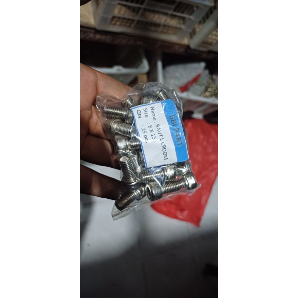 baut L nikel croom 8x15 baut  12 panjang1,5cm