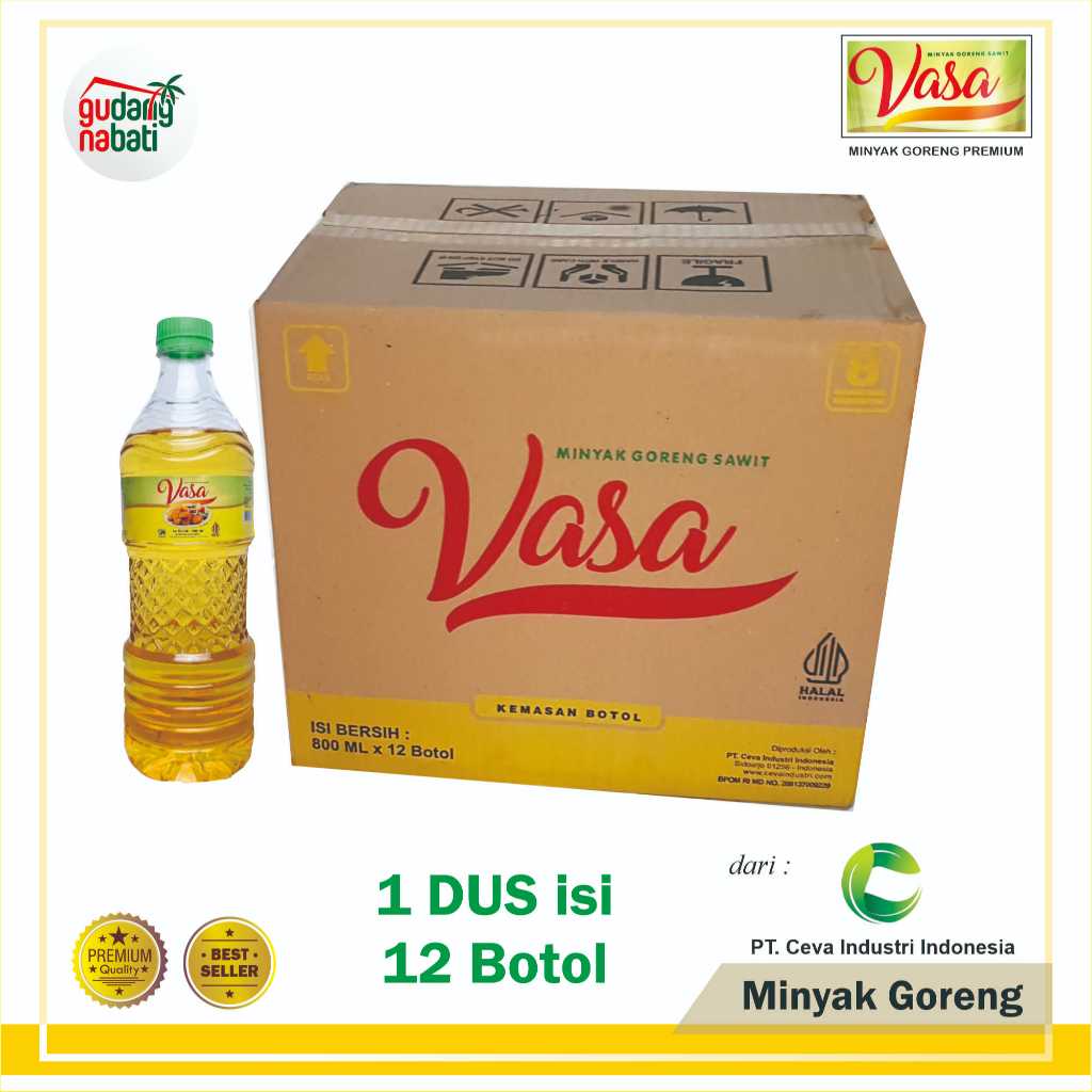 

Minyak Goreng Vasa 800 ml Liter Murah Kemasan Dus isi 12 Botol Promo Gurih Halal Sehat SNI BPOM