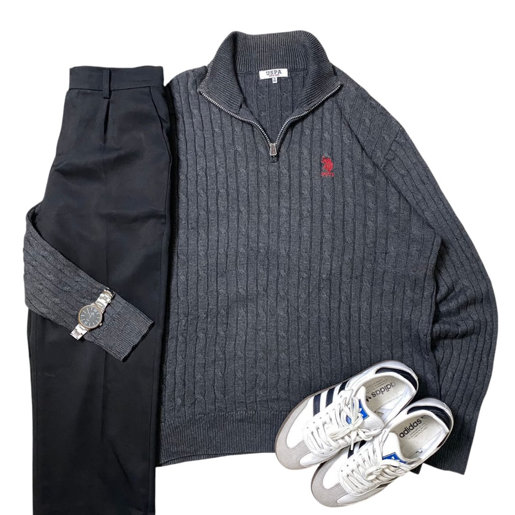 cable knit halzip uspa