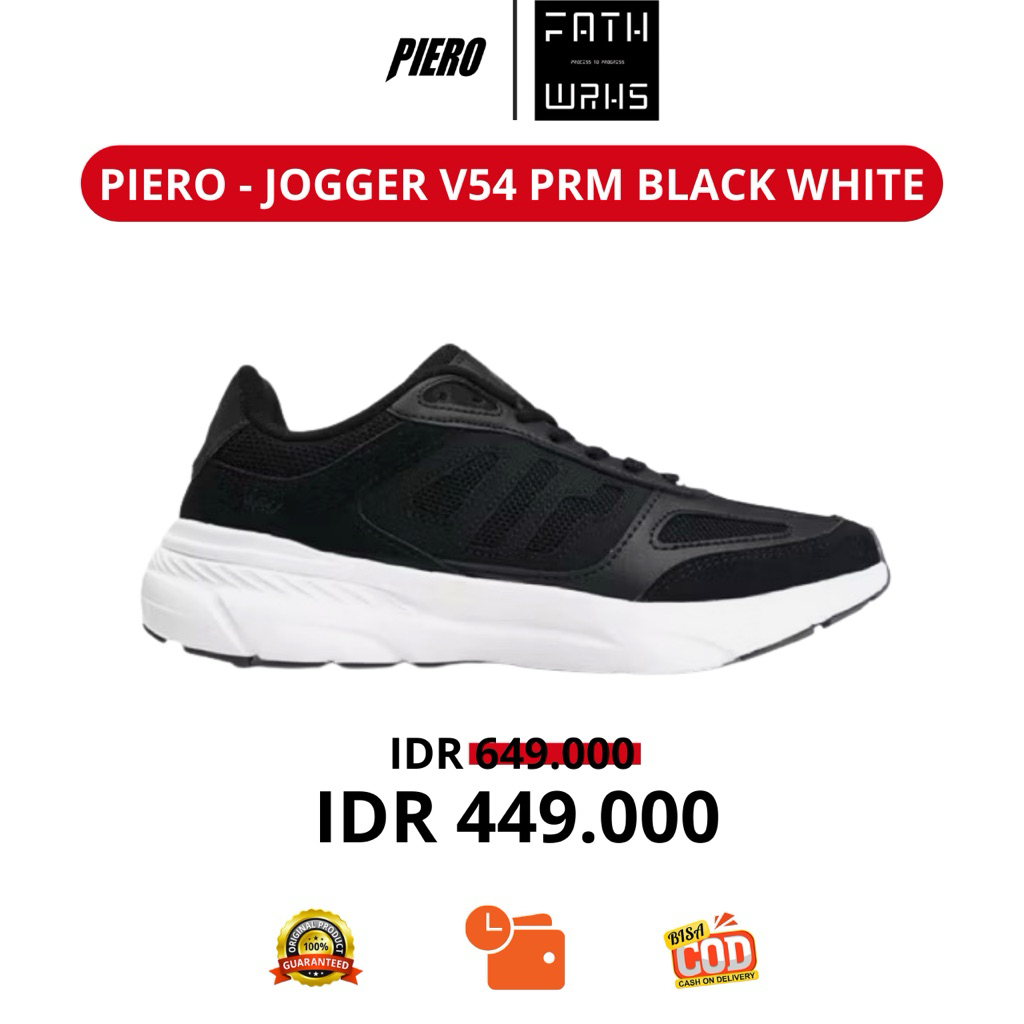 Sepatu PIERO Original - JOGGER V54 PRM BLACK WHITE DARK GREY PIE210000083