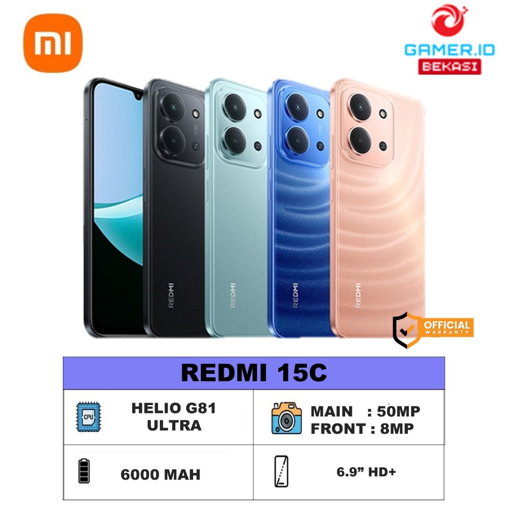 XIAOMI REDMI 15C RAM 6GB 128GB - 8GB 256GB- Helio G81 Ultra - 6.9 inci IPS LCD120Hz