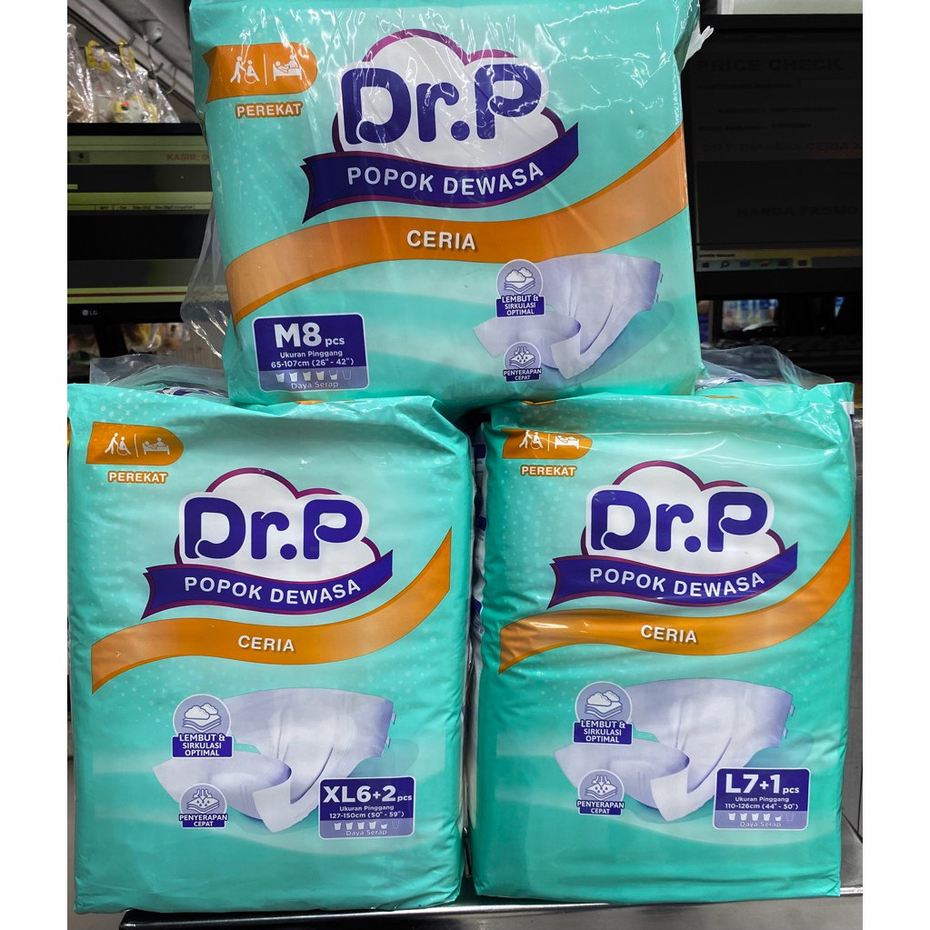 Dr. P Ceria Popok Dewasa Perekat M8/ L7+1/ XL6+2