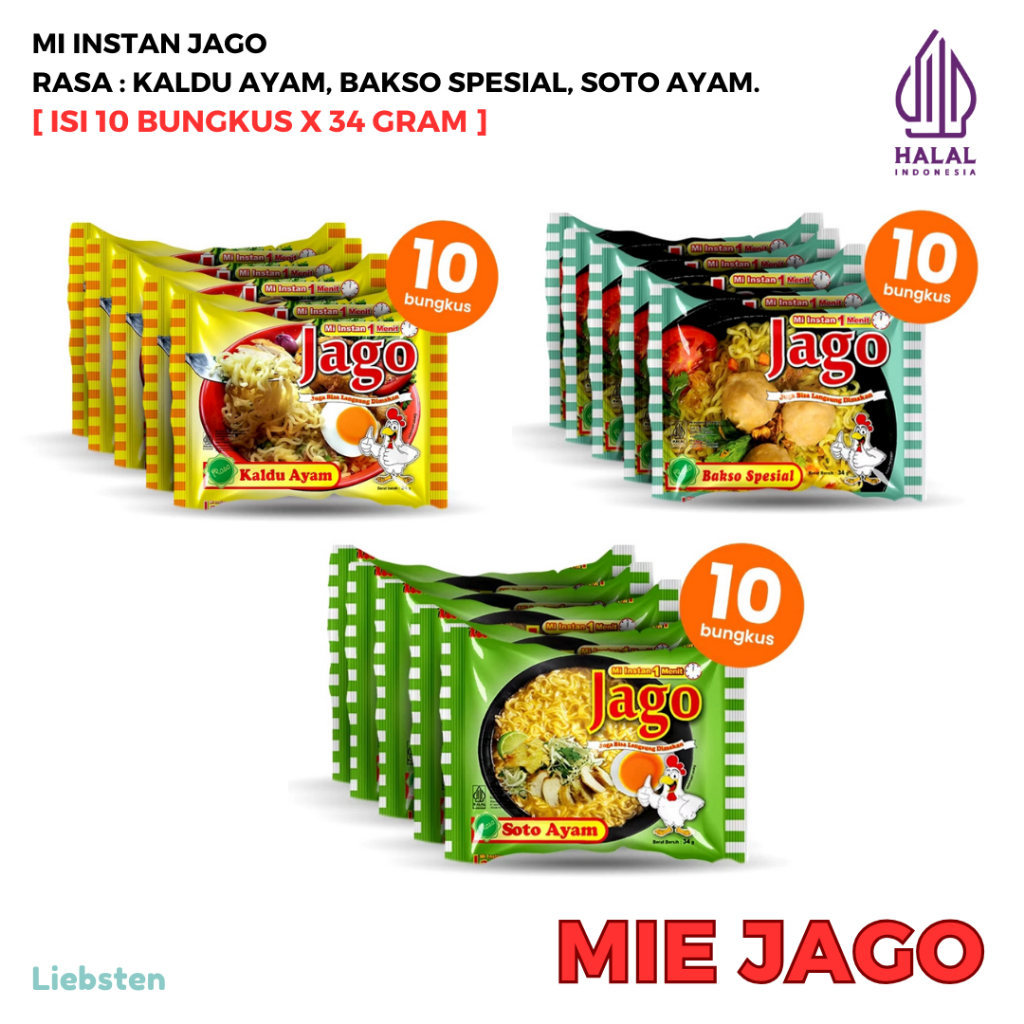 

MIE JAGO INSTAN 34 Gr Isi 10 Bgks & Dus