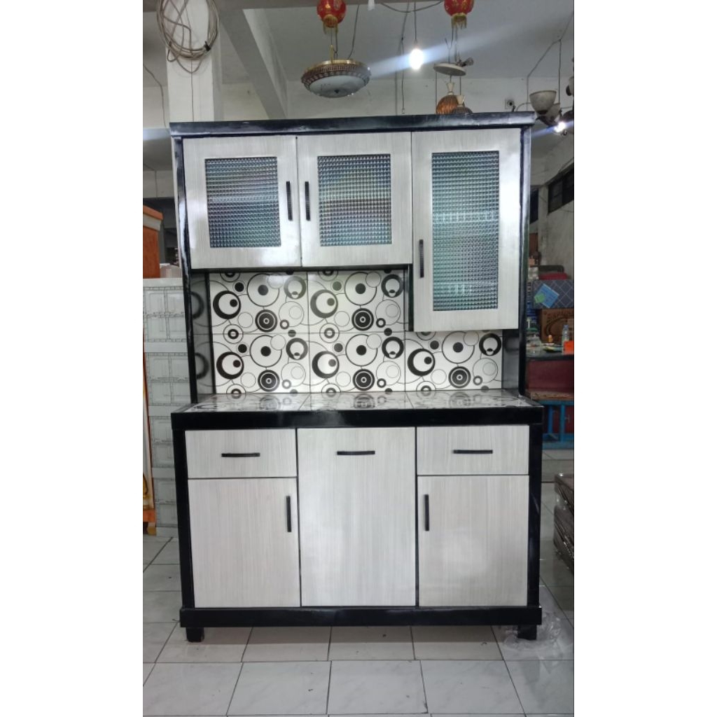 Rak Piring / Rak Dapur 3 pintu minimalis hitam putih