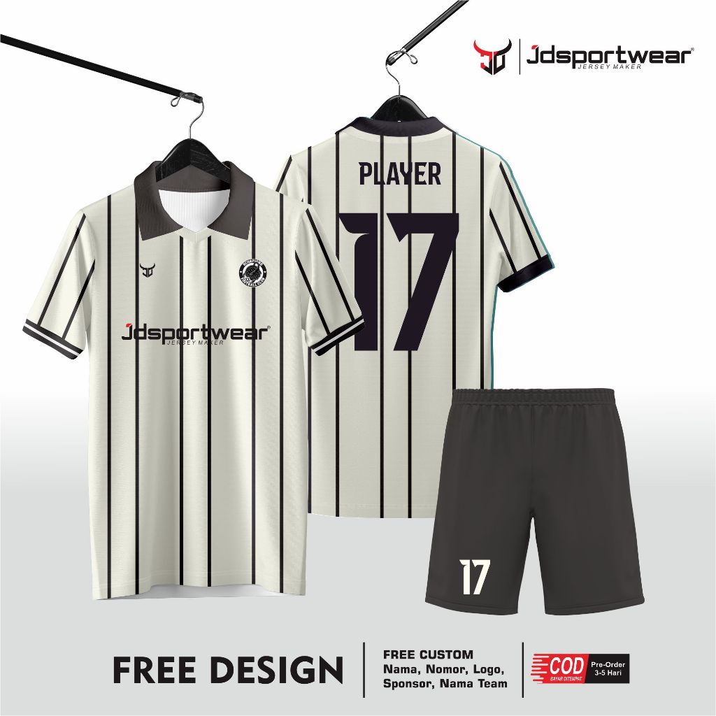 jersey futsal sepakbola hitam putih vintage full printing custom satuan