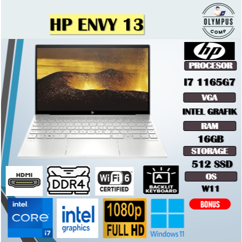 HP ENVY 13 I7 1165G7 16GB 512GB W11 13.3FHD IPS