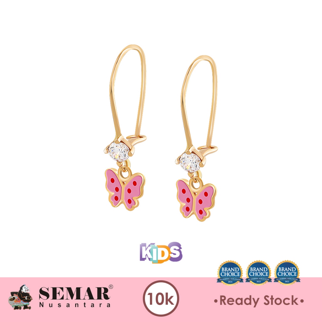 Anting Emas Anak Baby Colour Fuschia Butterfly Gold 10K Semar Nusantara