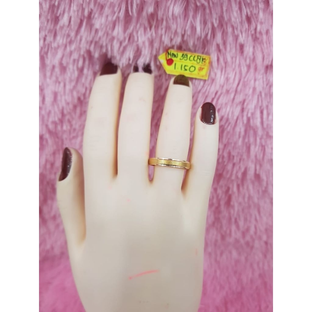 CC895DLM Cincin persegi pasiran emas kuning asli berat 1.150 no.16 d.1,7 kadar 8k 375%