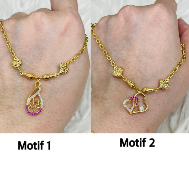 kalung fancy love AD pink putih cantik topas emas asli kadar 700