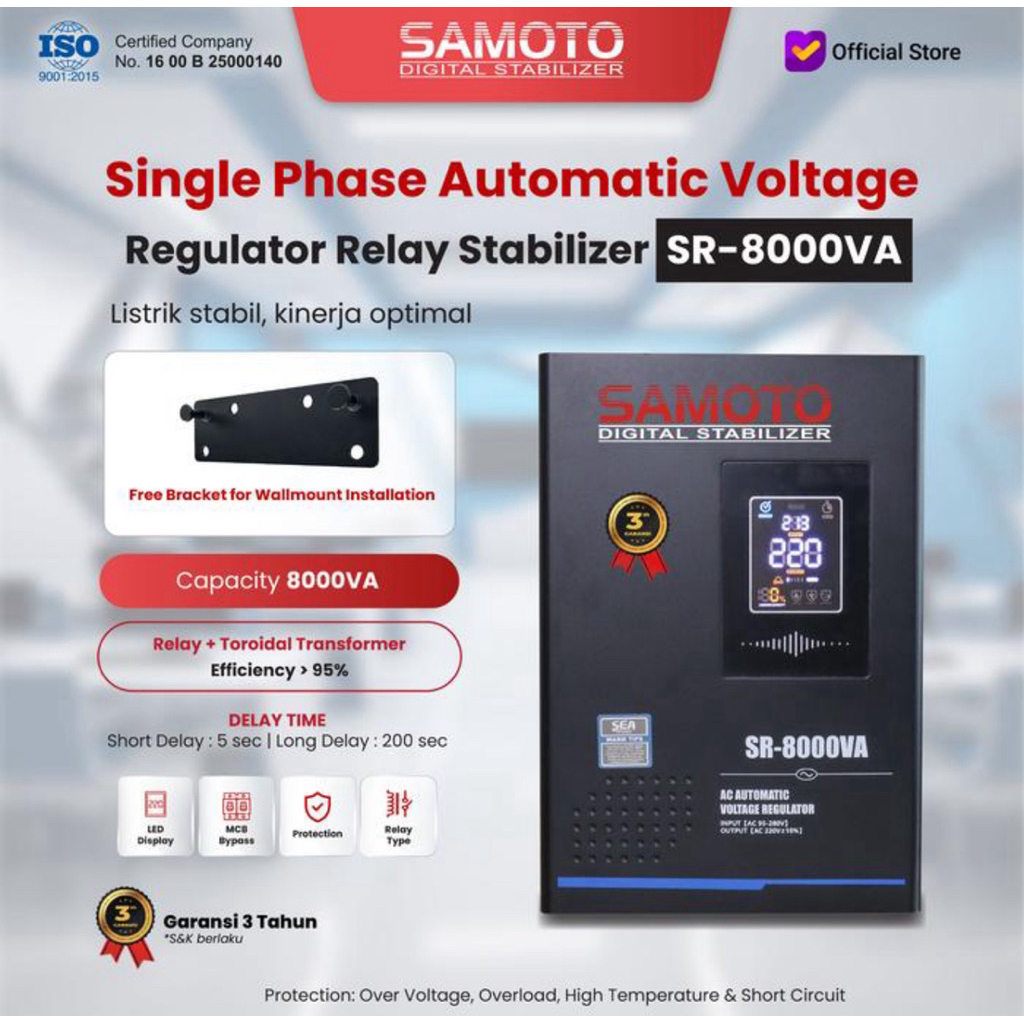Samoto Digital Stabilizer Stavol Listrik Single Phase 8000VA AVR Relay 8KVA SR-8000VA / SR8000 - AVR