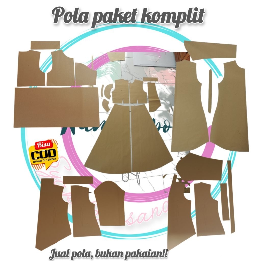 (Pola Instan) Pola Baju Wanita Isi 5 model,gamis/tunik/daster/kebaya kartini/kebaya kutubaru (paket 