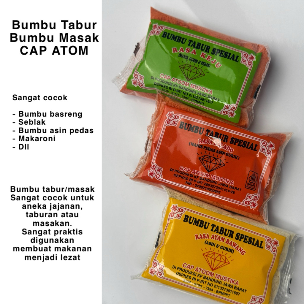 

Bumbu Masak Dapur Bubuk Tabur Instan Penyedap Aneka Rasa Ayam Bawang Baado Keju Kemasan 50 graml