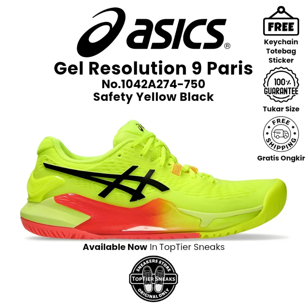 Sepatu Running Tennis Asics GEL RES0LUTI0N 9 Paris Safety Yellow Black Original