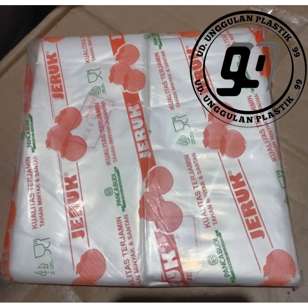 KANTONG PLASTIK PE CAP JERUK / PLASTIK ES BATU PANJANG 8X35 CAP JERUK / PE JERUK 8x35
