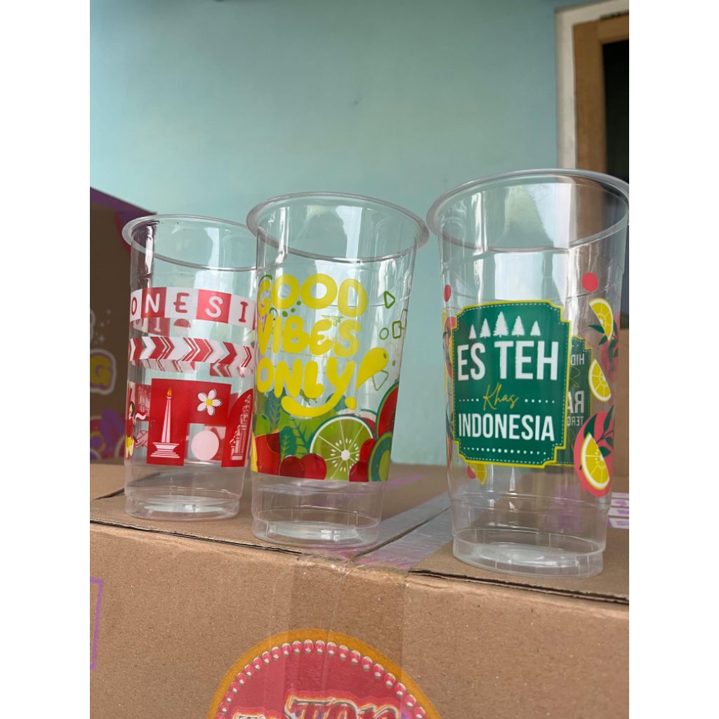 CUP TIPTOP 22OZ MOTIF ES TEH INDONESIA GOOD VIBES