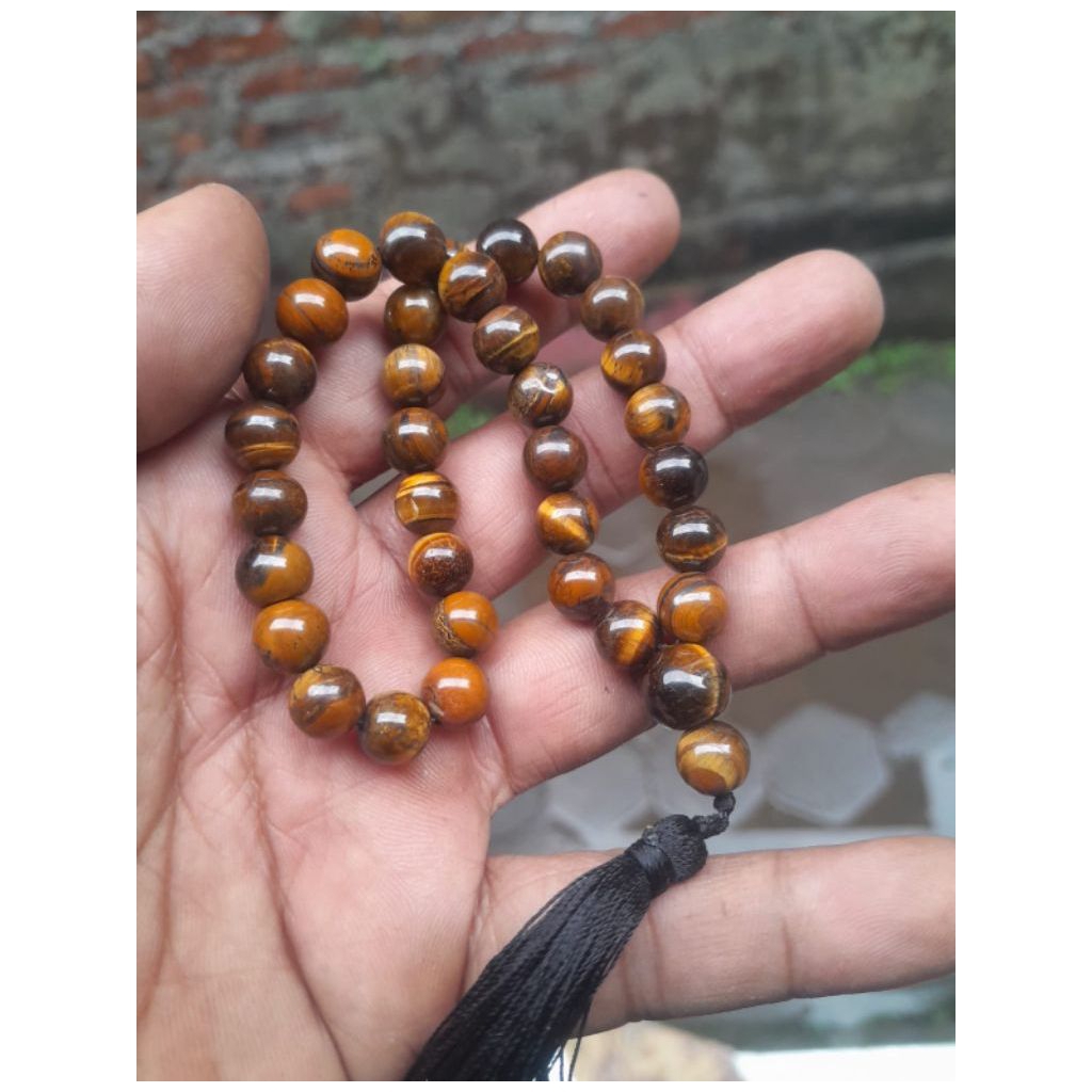 Tasbih Batu Akik Natural Tiger Eye 8 mm ( 33 Butir )