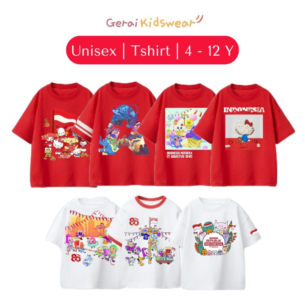 Kaos Anak Laki Laki Perempuan Merah Putih 4-12 Tahun