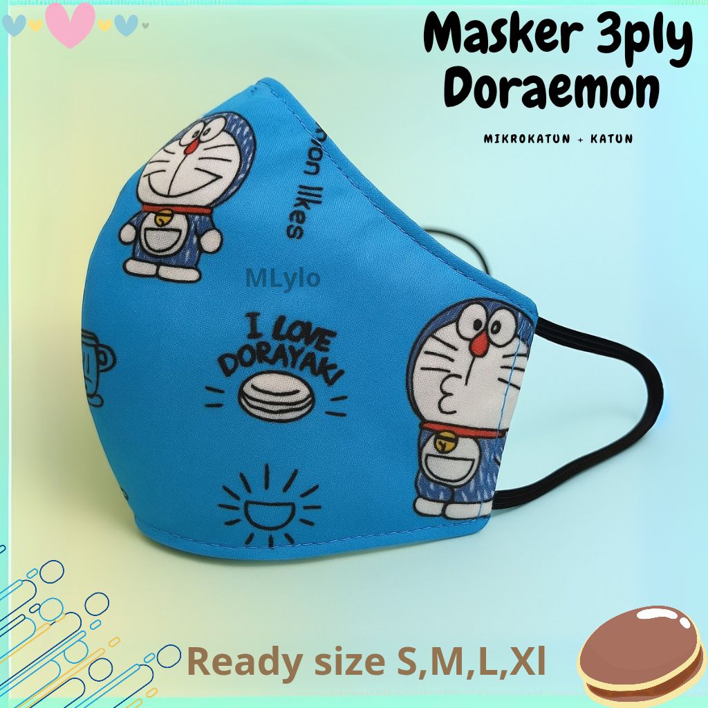 Masker Doraemon Masker kain  anak 3 ply motif Doraemon poli-katun biru masker kain anak karakter mas