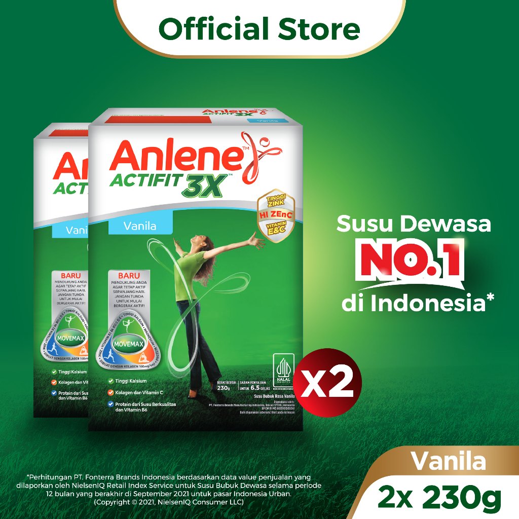 

Anlene Actifit 3X Susu Bubuk Dewasa Vanila 2 x 230g - Nutrisi Tinggi Kalsium Untuk Tulang, Sendi, dan Otot