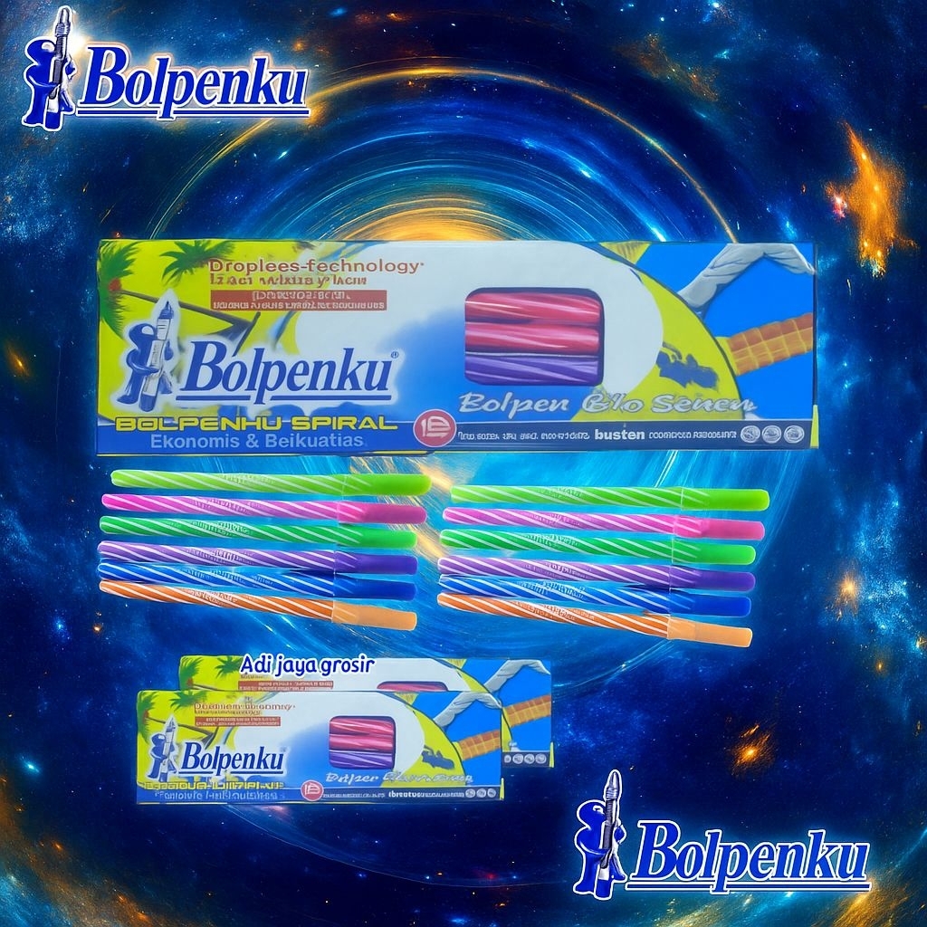 

pulpen BOLPENKU 1 pack isi 12 pcs dengan desain lilin spiral atau uril nyaman di gunakan dan tidak licin saat di genggam