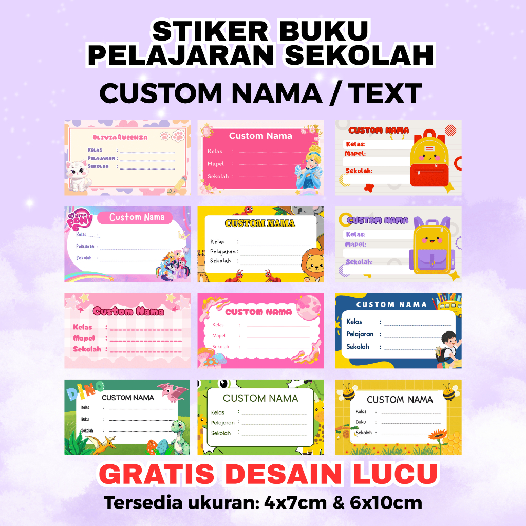 

Stiker Buku Tulis Anak Sekolah Custom Nama / Text Mapel Buku Pelajaran Sekolah Stiker Mapel Siswa