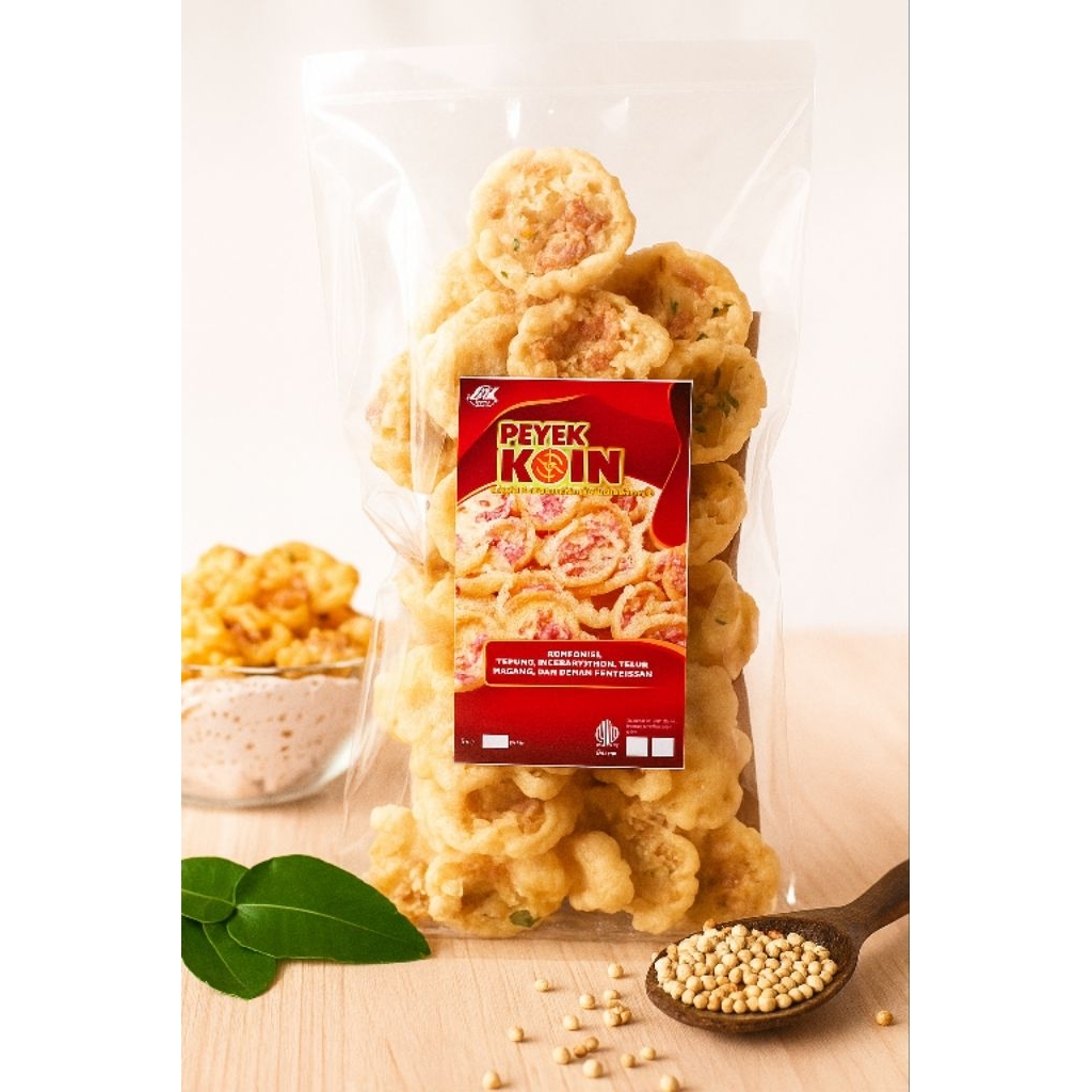 

Peyek koin Kacang tanah | kemasan standing pouch