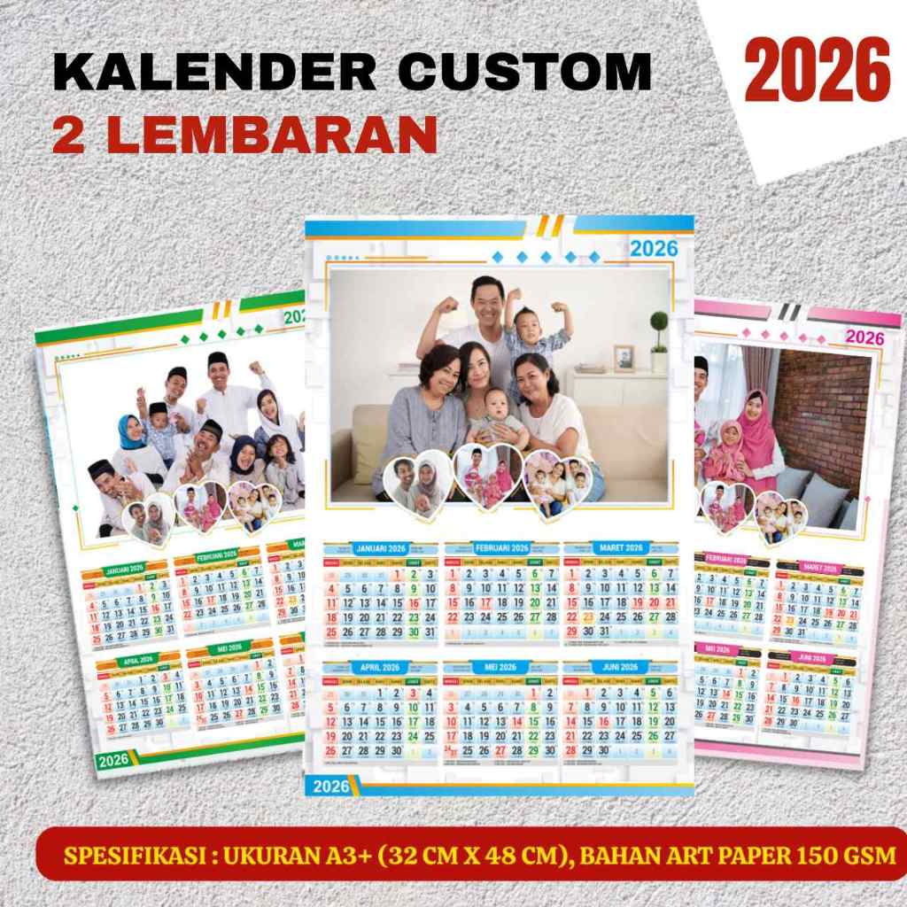 

Kalender Custom 2026 – 2 Lembar, Desain Bebas & Foto Sendiri