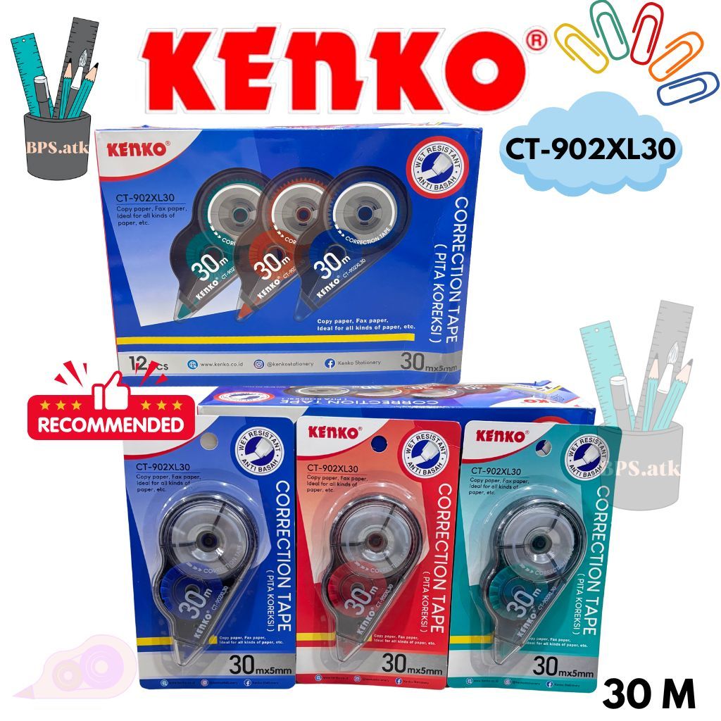 

(12pcs) KENKO Correction Tape / Tip X Kertas CT-902XL30 Pita Koreksi 30Mx5mm