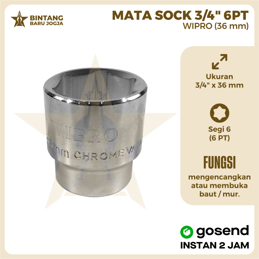 Kunci Sock 3/4 6PT Wipro Mata Sok 36mm