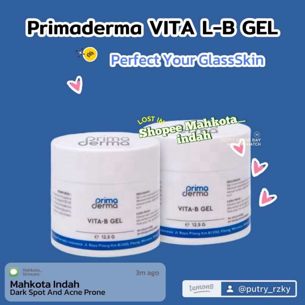 PRIMADERMA Krim Malam Vita B Gel Plus Pro Vitamin Glowing (Jerawat Sensitif Flek Kemerahan) Original