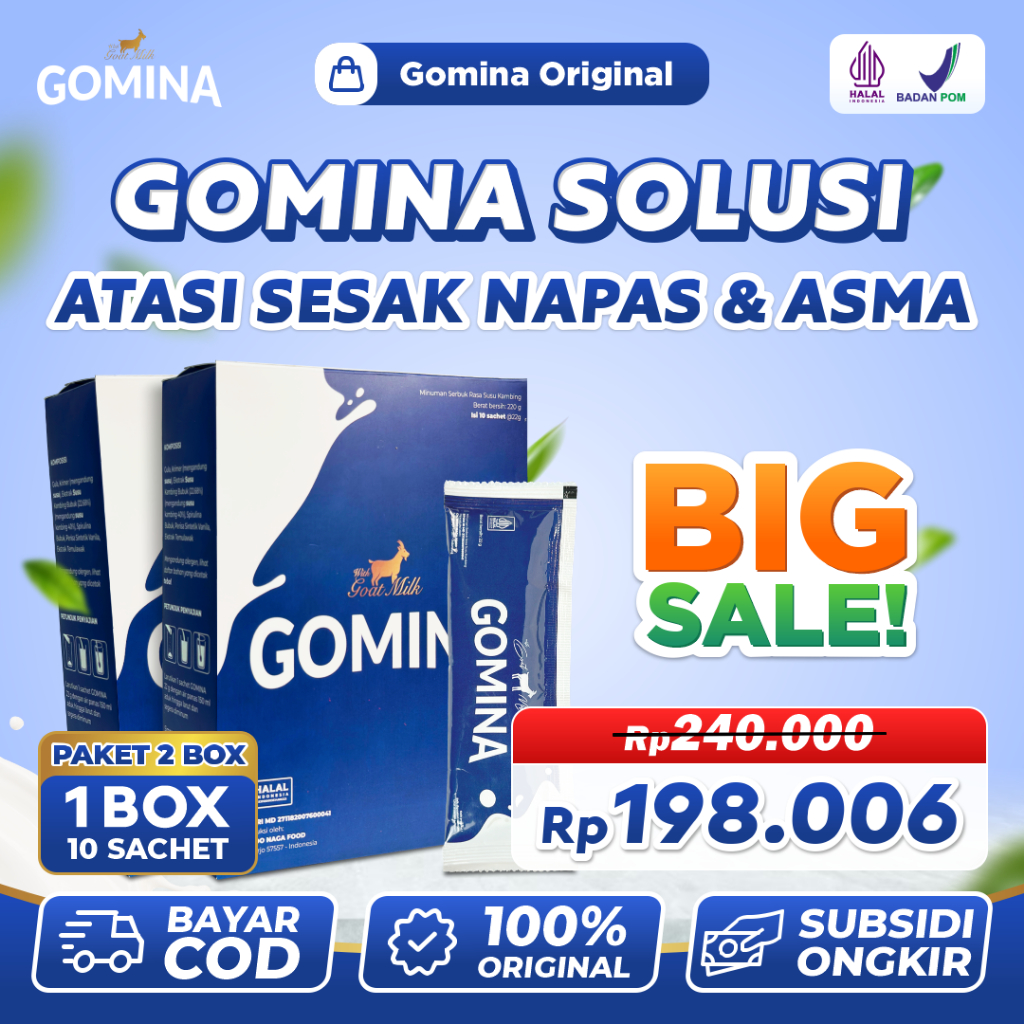 

GOMINA Paket 2 Box PROMO 9.9 - Susu Kambing Etawa Ampuh Atasi Sesak Nafas Dan Mendukung Kesehatan Paru-Paru