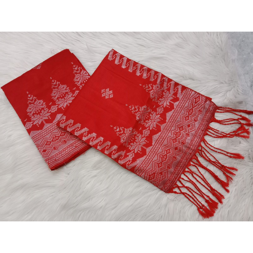 songket silungkang warna merah cabe silver